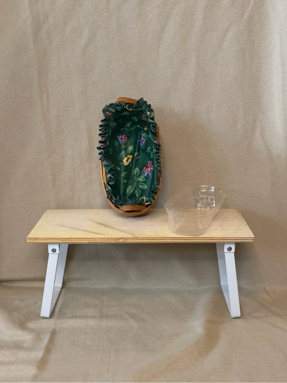 Longaberger Brown Basket with Green Fabric Liner